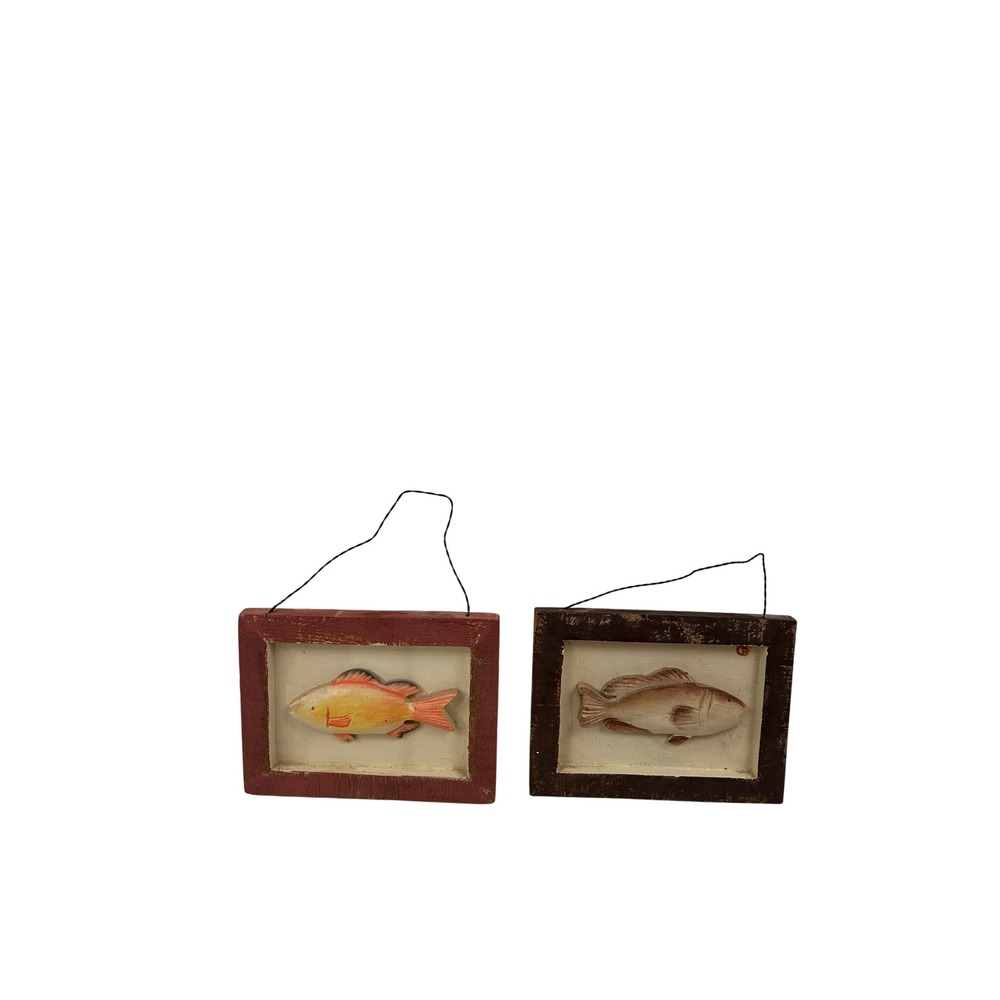 Unbranded Rustic Fish Wall Art Set of 2 Red Brown Distressed Wood Nautical Decor